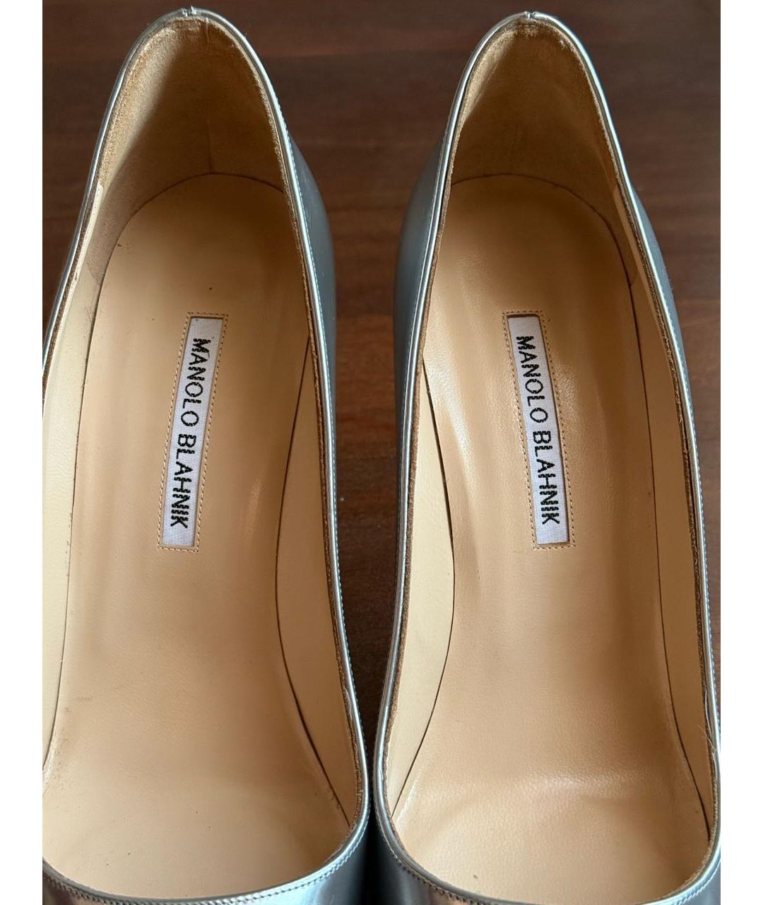 MANOLO BLAHNIK Серебряные кожаные туфли, фото 3