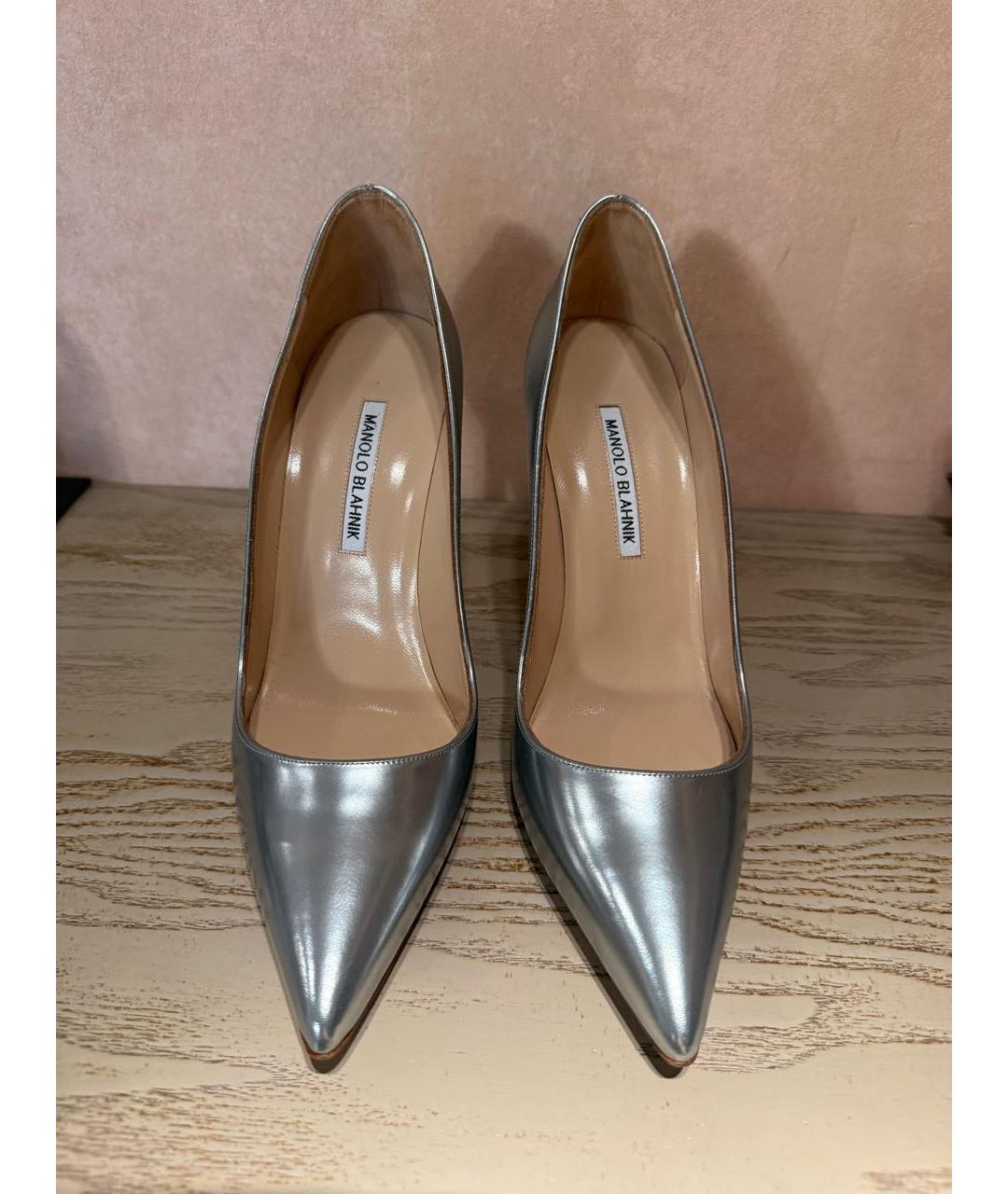 MANOLO BLAHNIK Серебряные кожаные туфли, фото 2