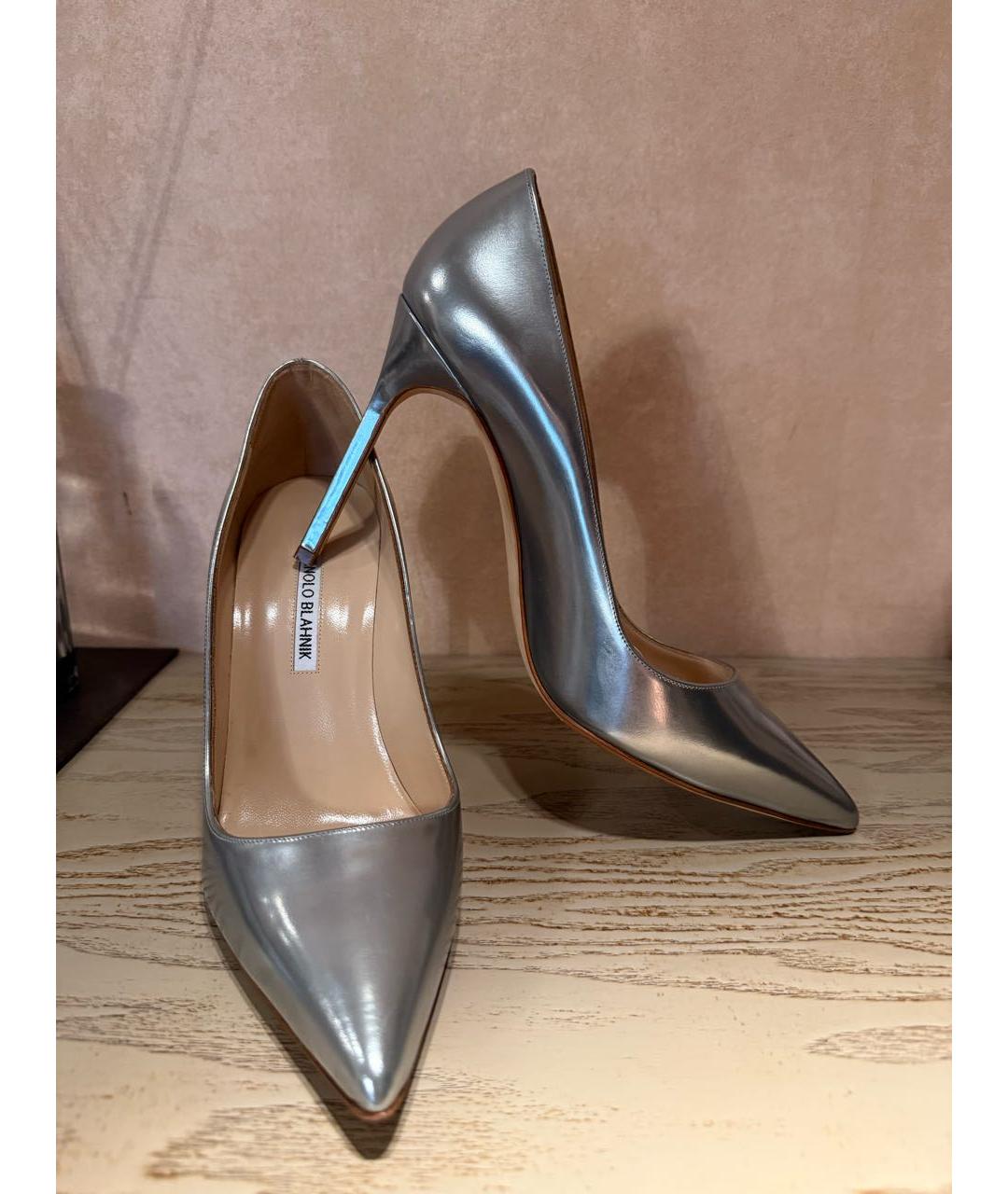 MANOLO BLAHNIK Серебряные кожаные туфли, фото 5