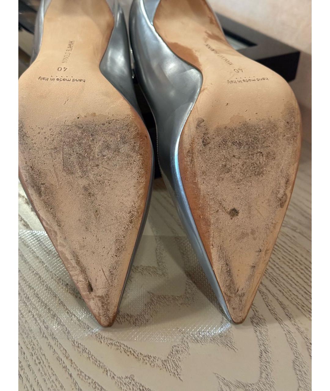 MANOLO BLAHNIK Серебряные кожаные туфли, фото 6