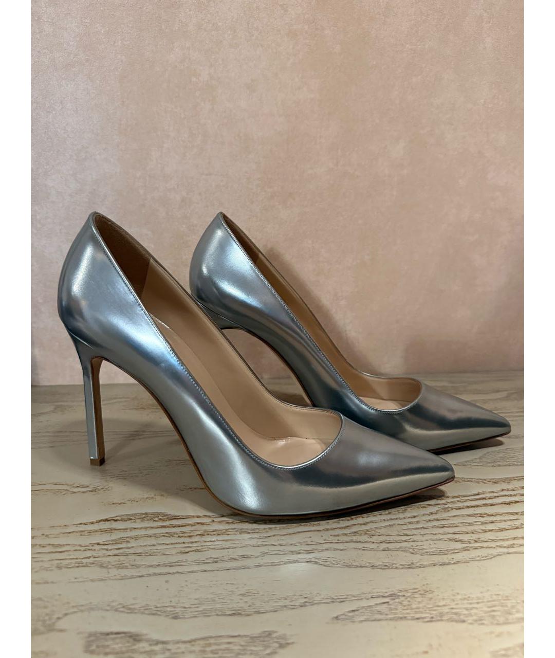 MANOLO BLAHNIK Серебряные кожаные туфли, фото 8
