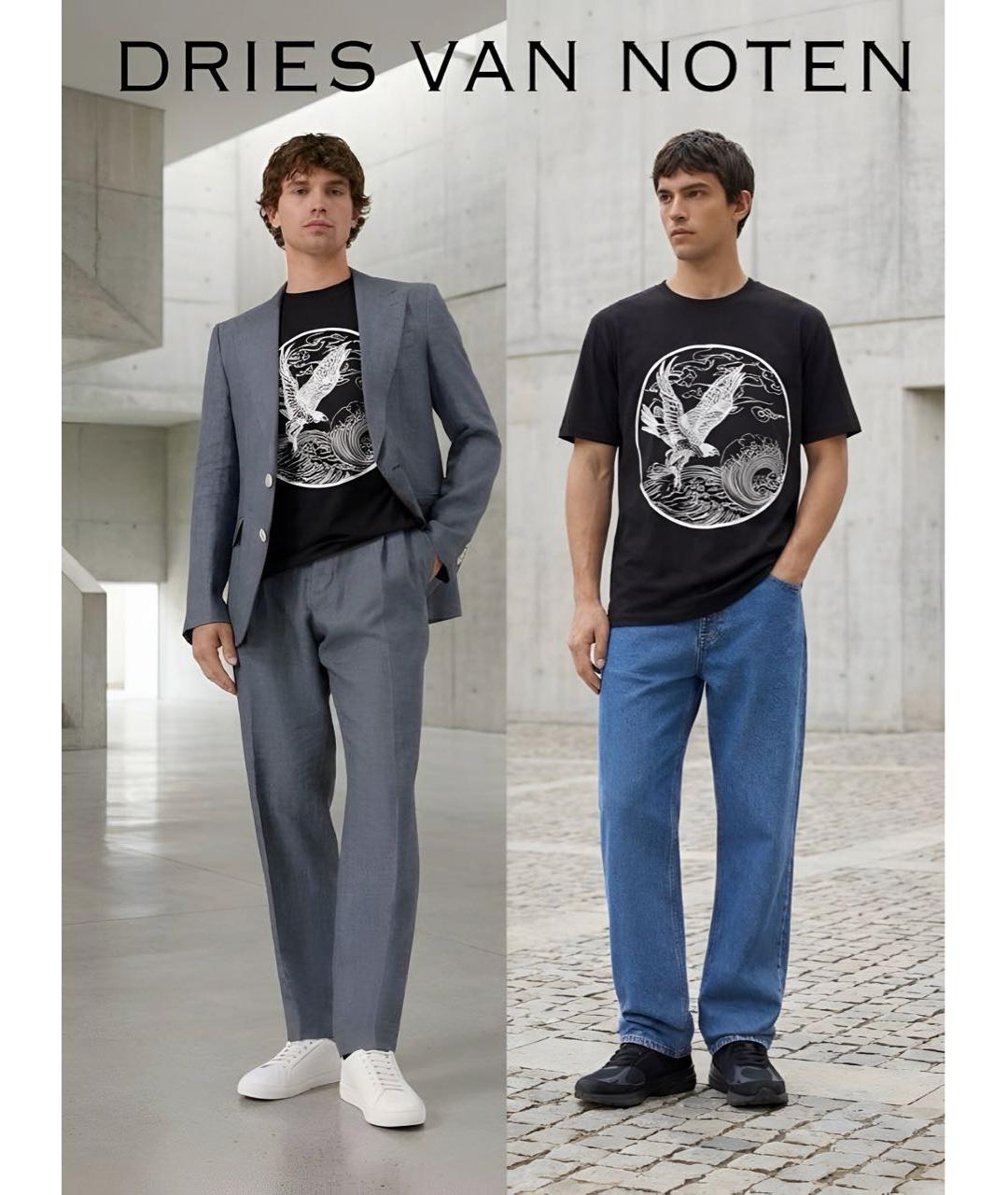 DRIES VAN NOTEN Черная хлопковая футболка, фото 6