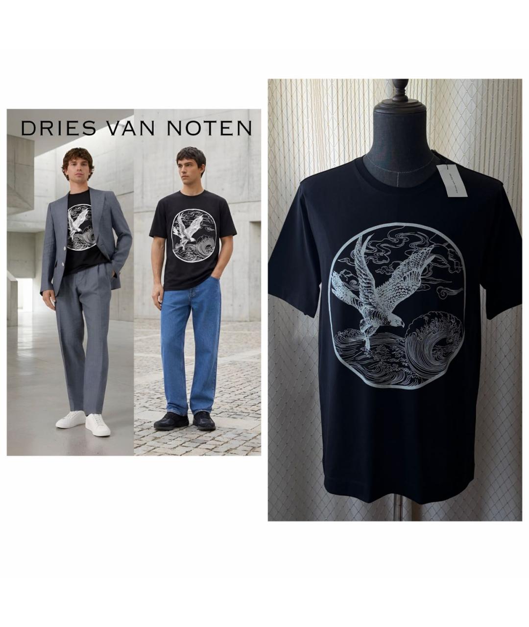 DRIES VAN NOTEN Черная хлопковая футболка, фото 2