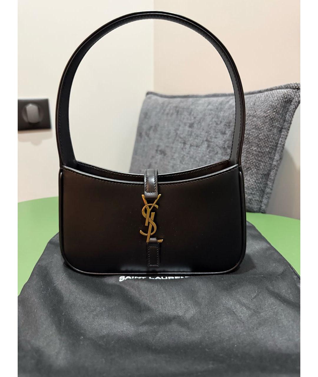 SAINT LAURENT Черная кожаная сумка с короткими ручками, фото 2