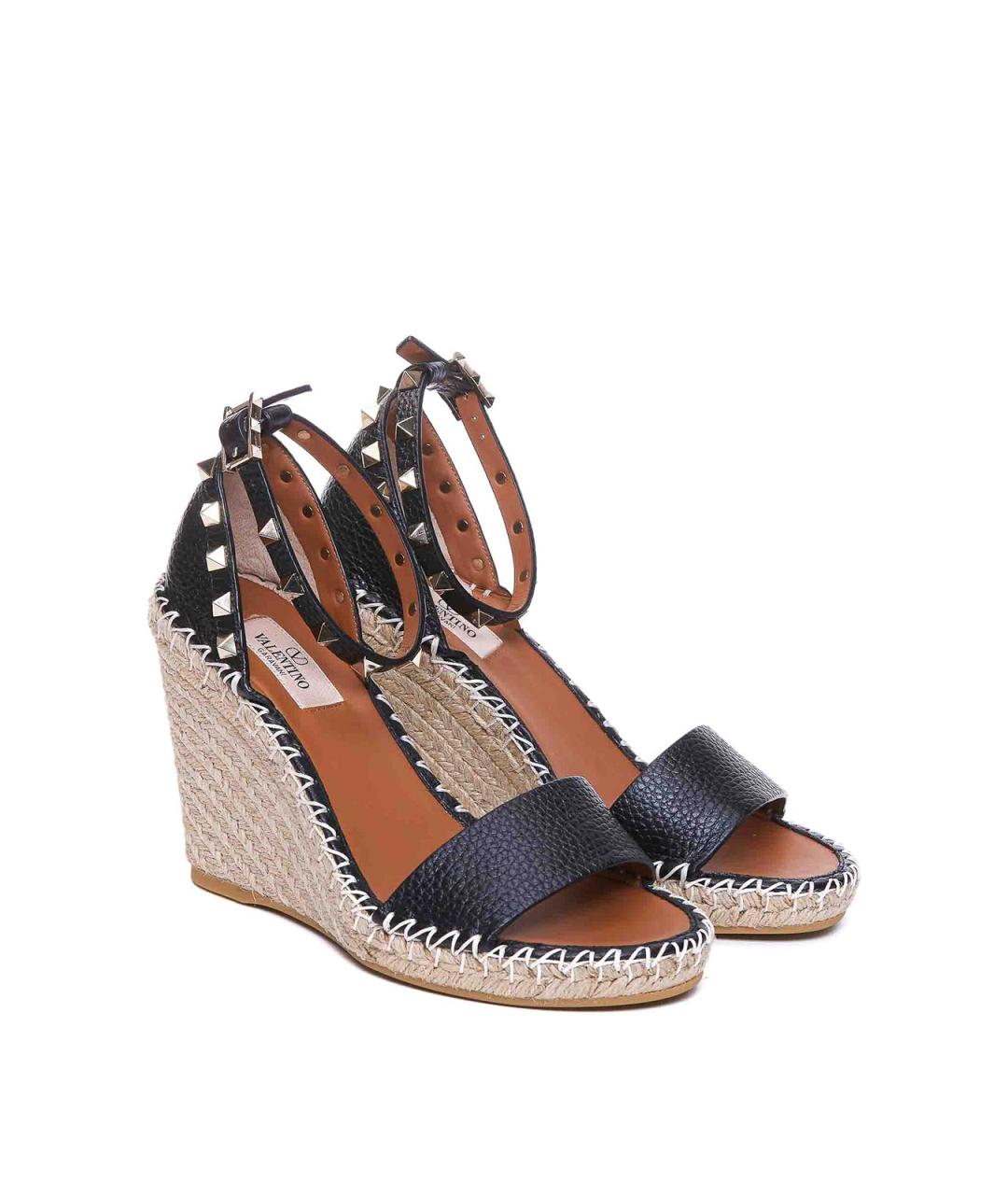 VALENTINO Черные кожаные босоножки, фото 4