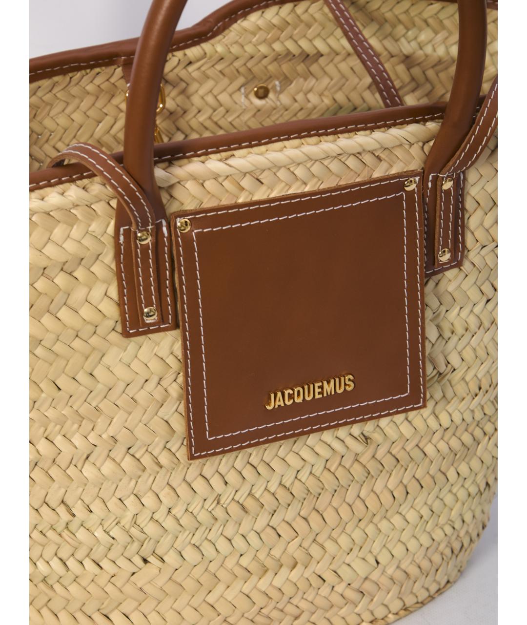 JACQUEMUS Бежевая плетеная сумка тоут, фото 4
