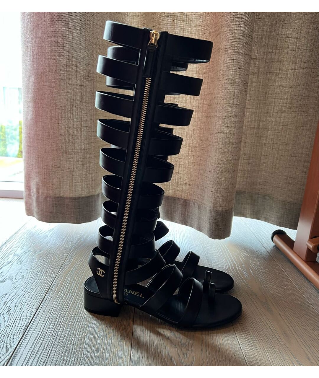 CHANEL PRE-OWNED Черные кожаные сандалии, фото 9
