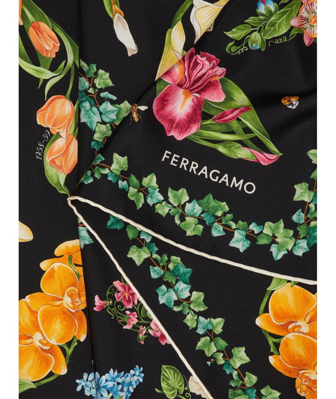 FERRAGAMO Черный шелковый платок, фото 3