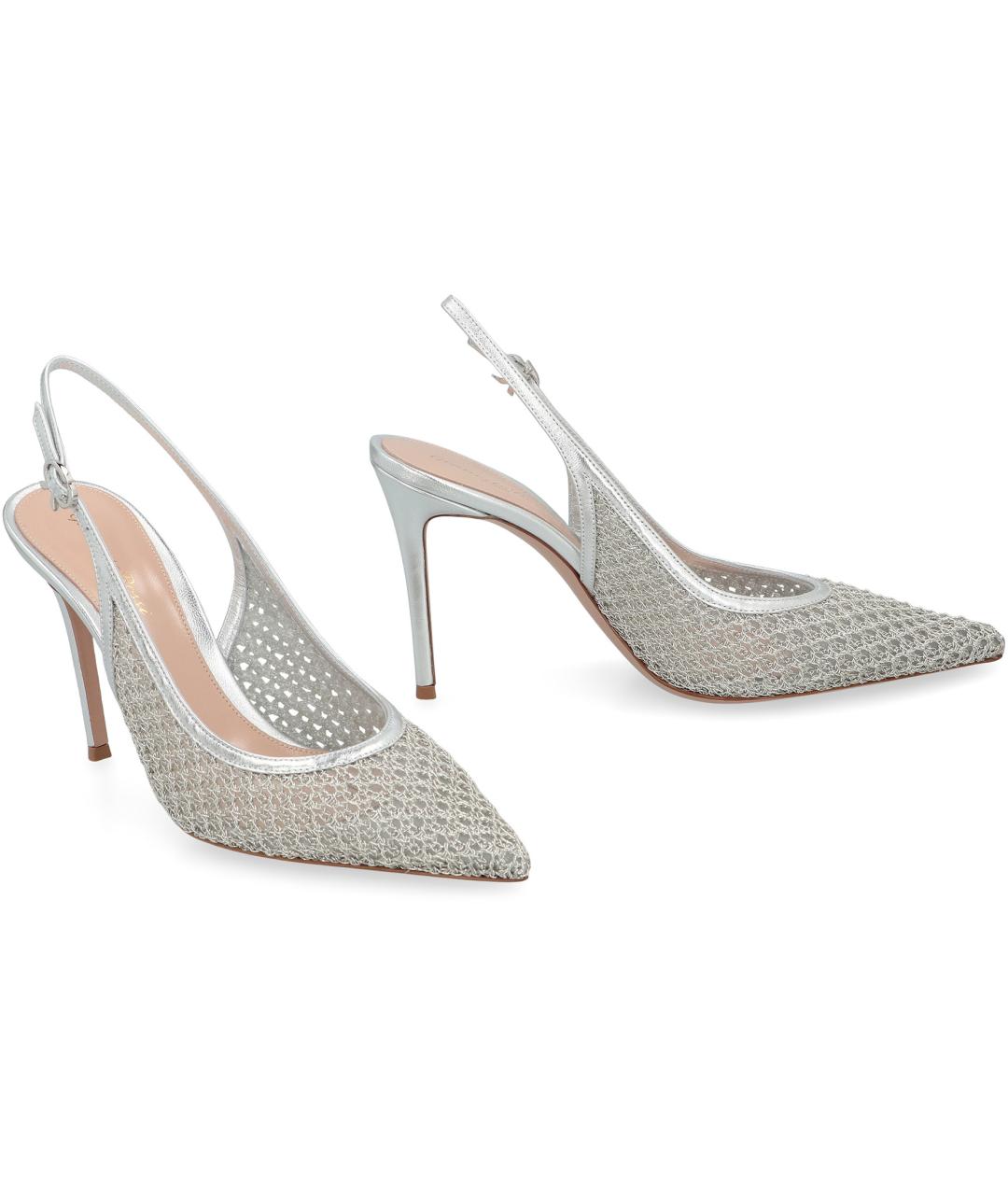 GIANVITO ROSSI Серебряные текстильные туфли, фото 3