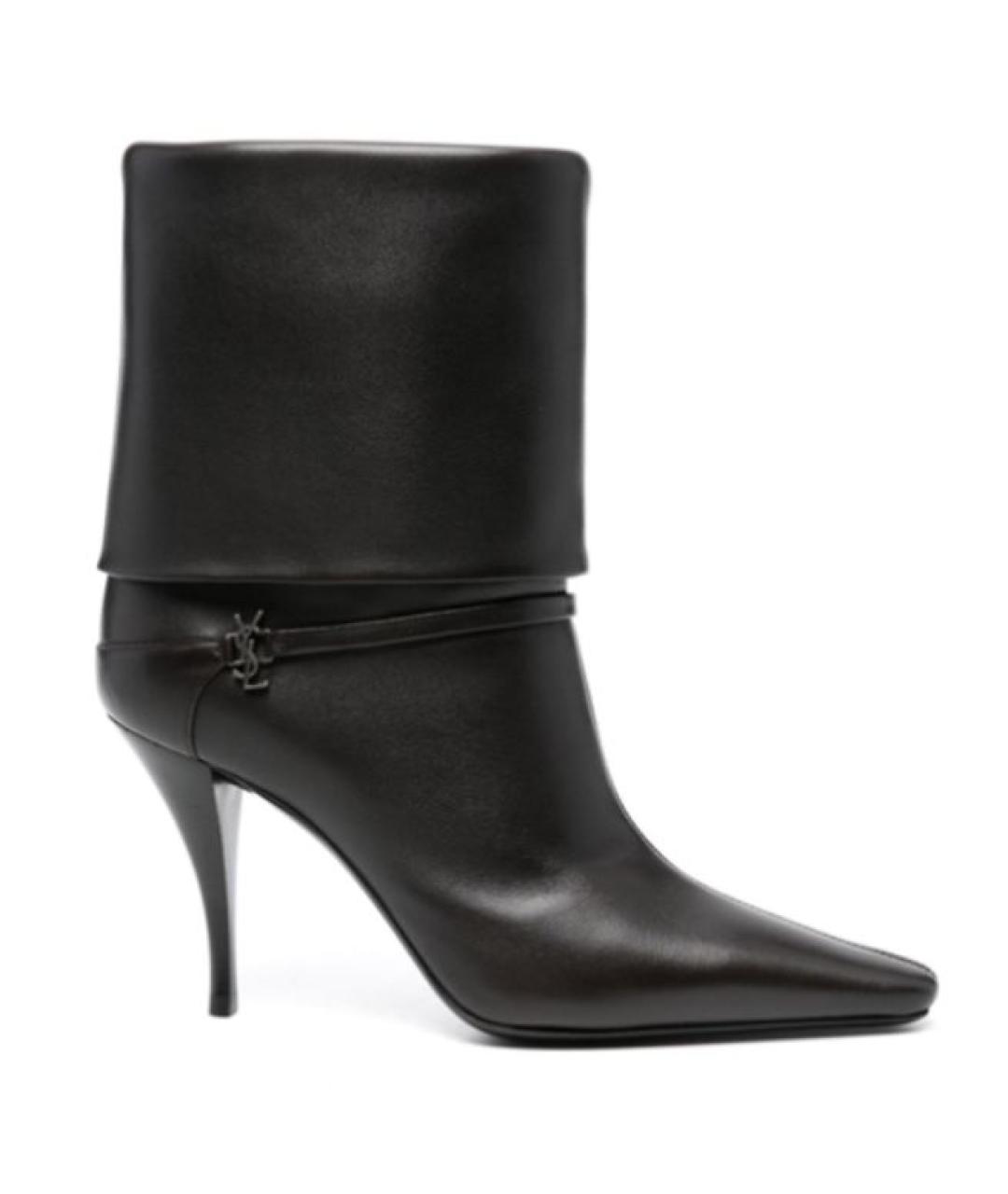 SAINT LAURENT Коричневые кожаные ботильоны, фото 5