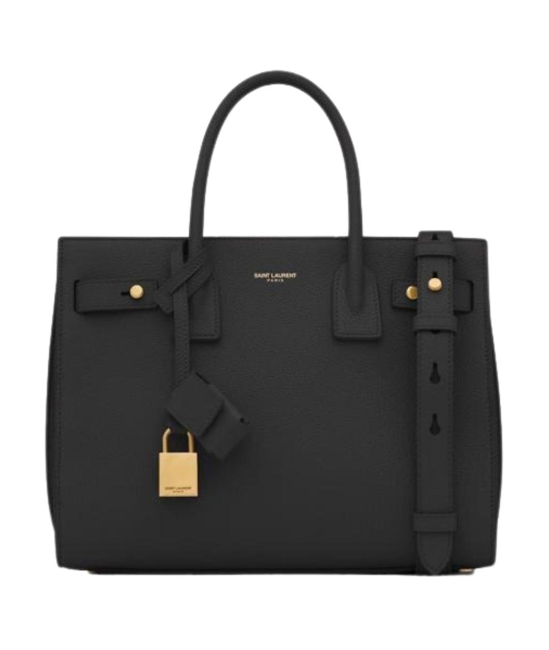 SAINT LAURENT Черная кожаная сумка тоут, фото 1