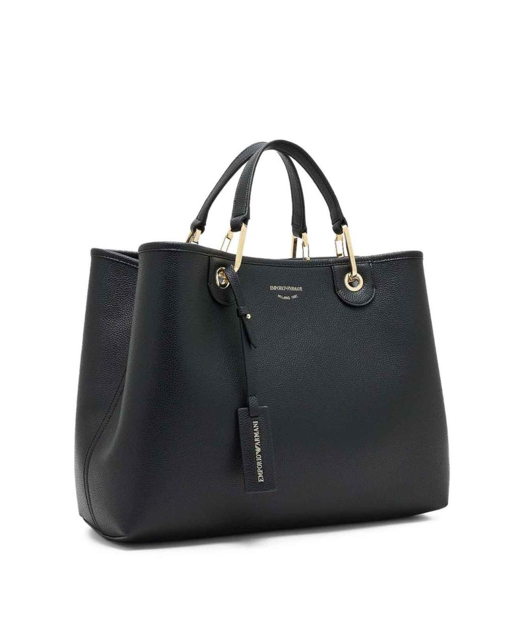 EMPORIO ARMANI Черная кожаная сумка тоут, фото 3