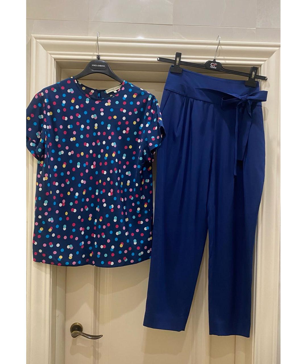 DIANE VON FURSTENBERG Темно-синие шелковые прямые брюки, фото 4