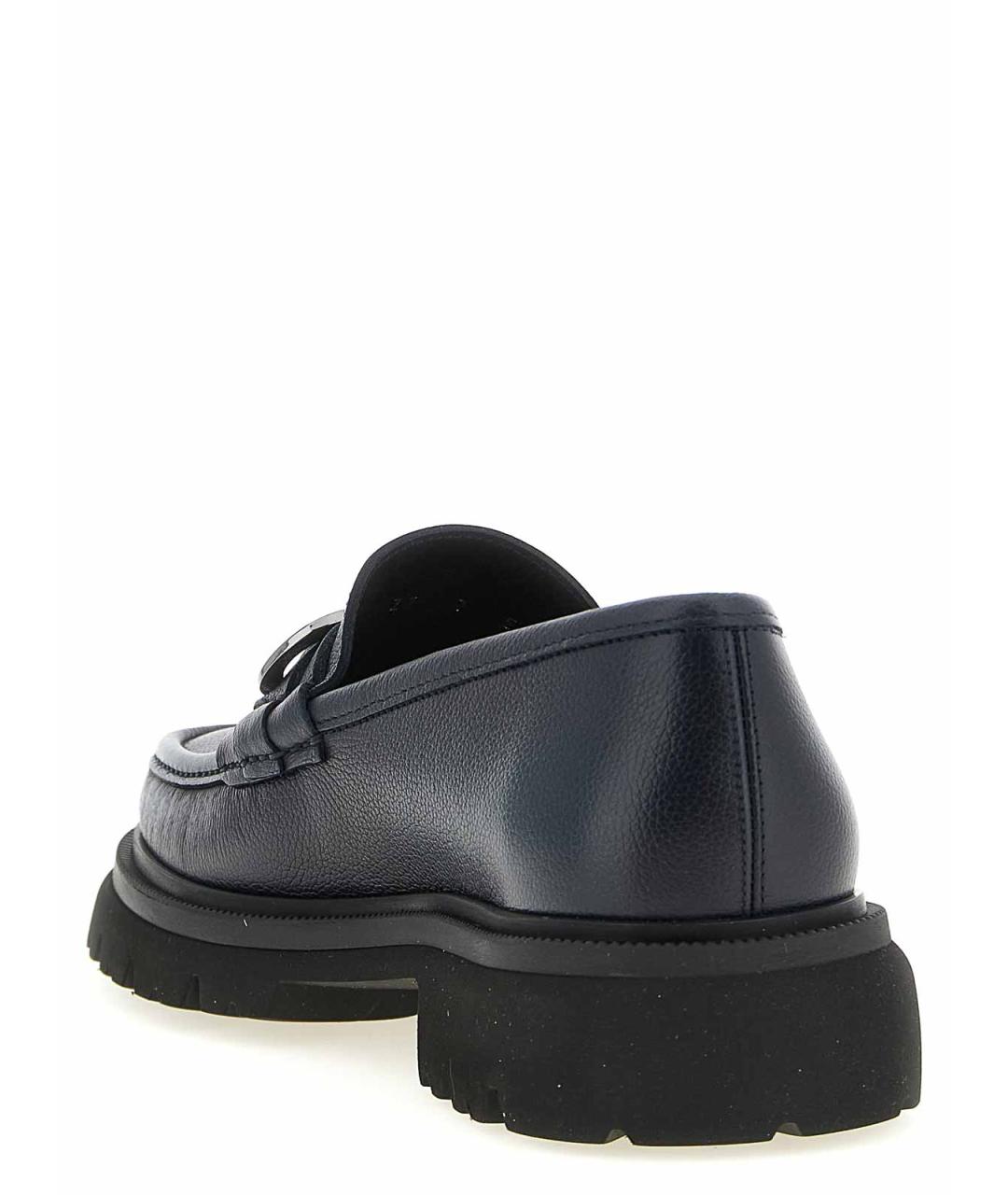 FERRAGAMO Темно-синие кожаные лоферы, фото 3