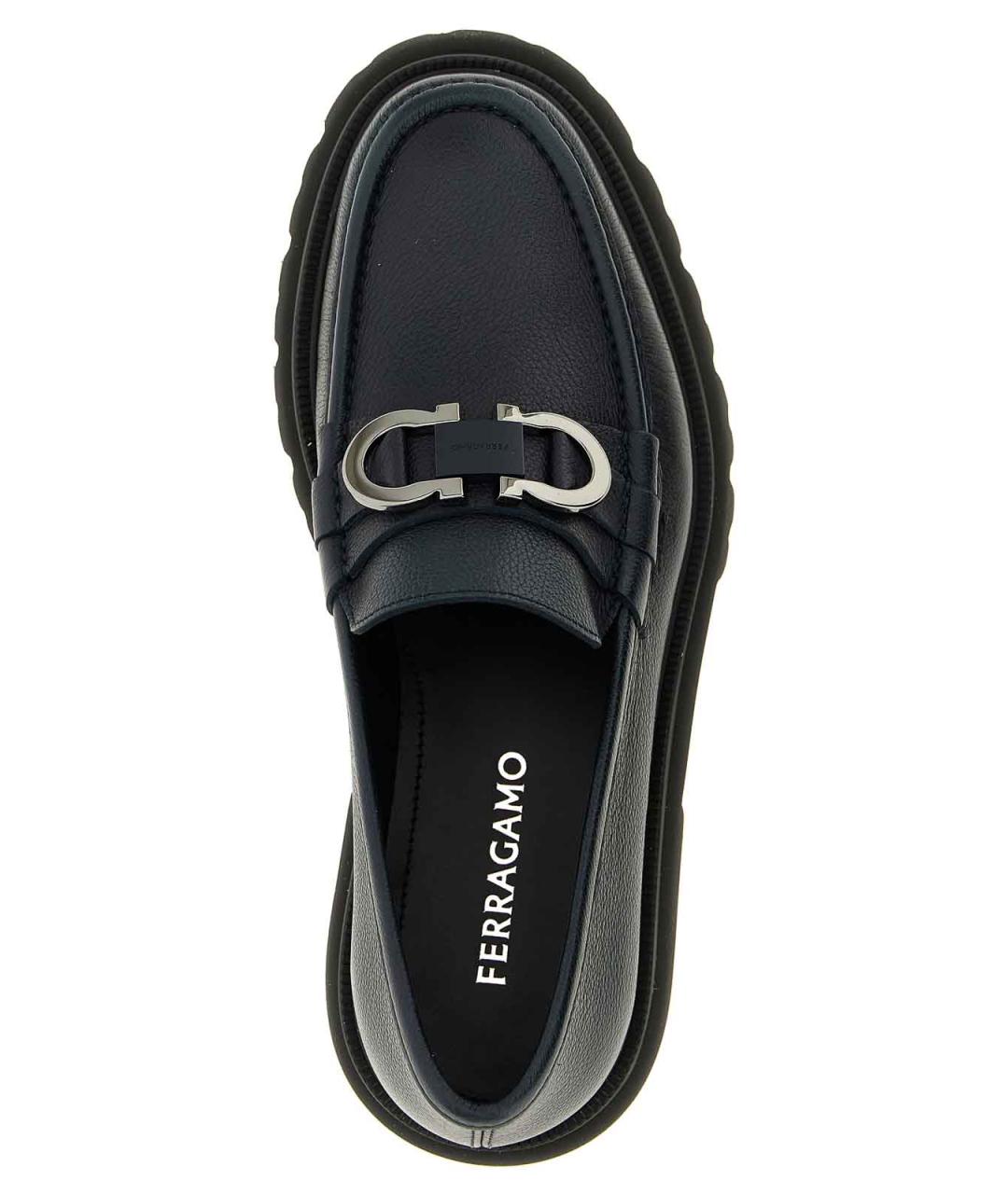FERRAGAMO Темно-синие кожаные лоферы, фото 4