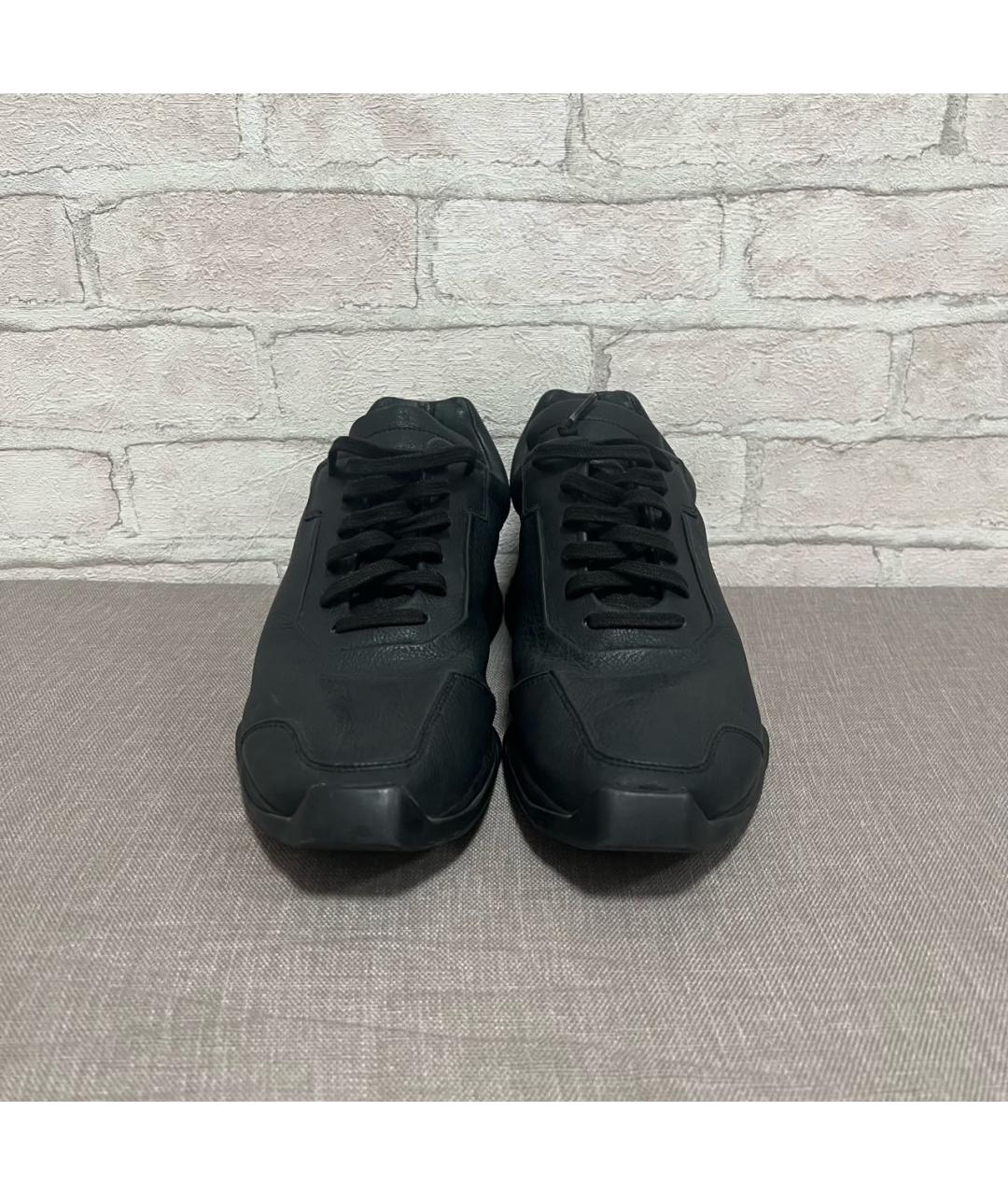 RICK OWENS Черные кожаные низкие кроссовки / кеды, фото 2