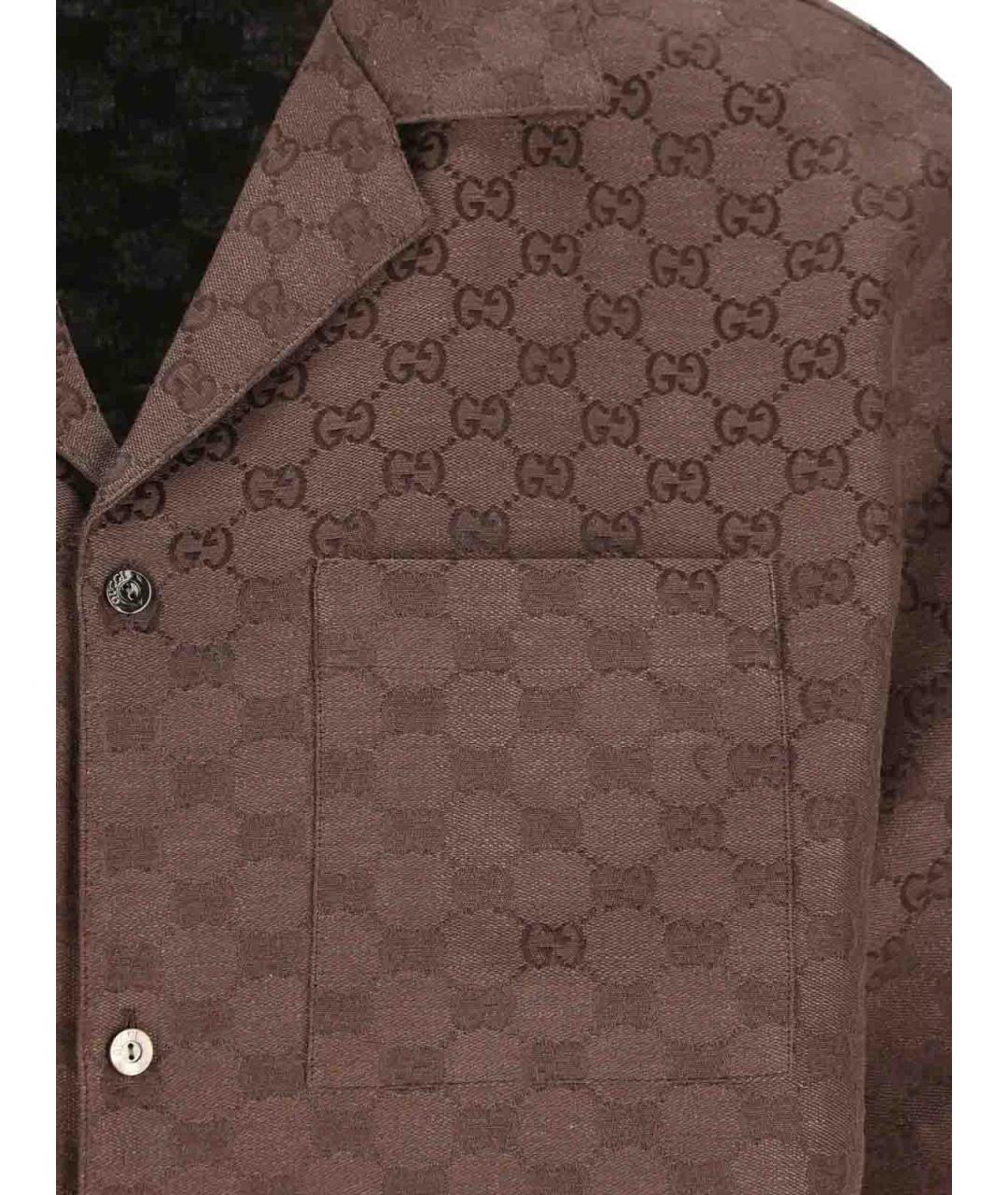 GUCCI Коричневая льняная кэжуал рубашка, фото 3