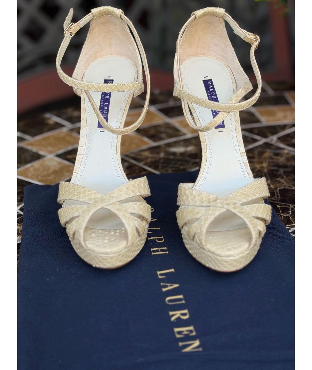 RALPH LAUREN PURPLE LABEL Бежевые босоножки из экзотической кожи, фото 2