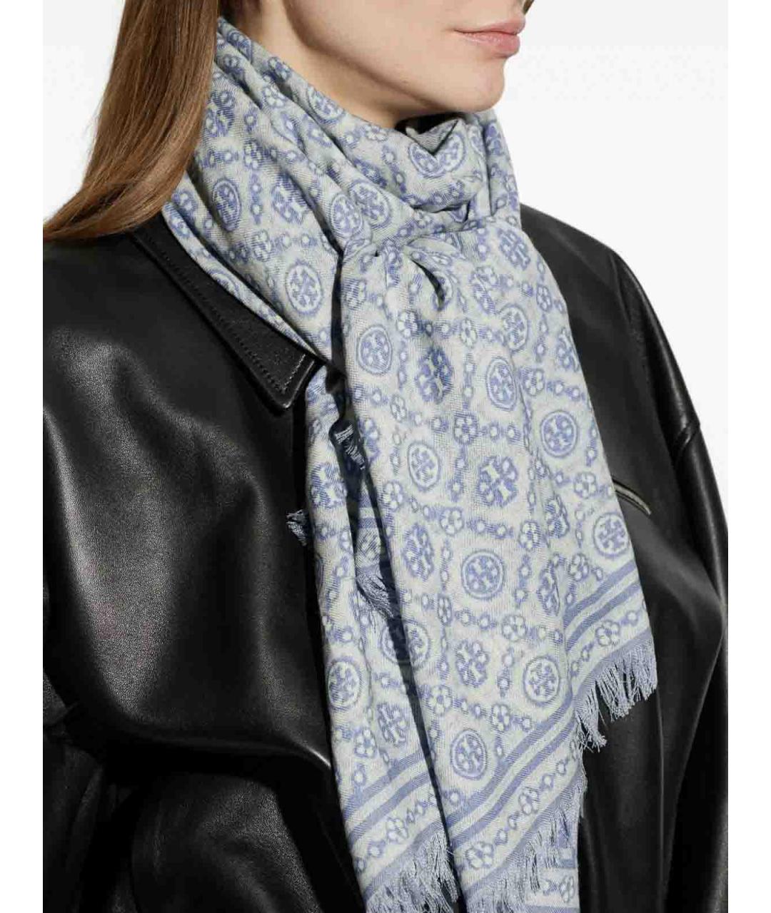 TORY BURCH Голубой шерстяной шарф, фото 2