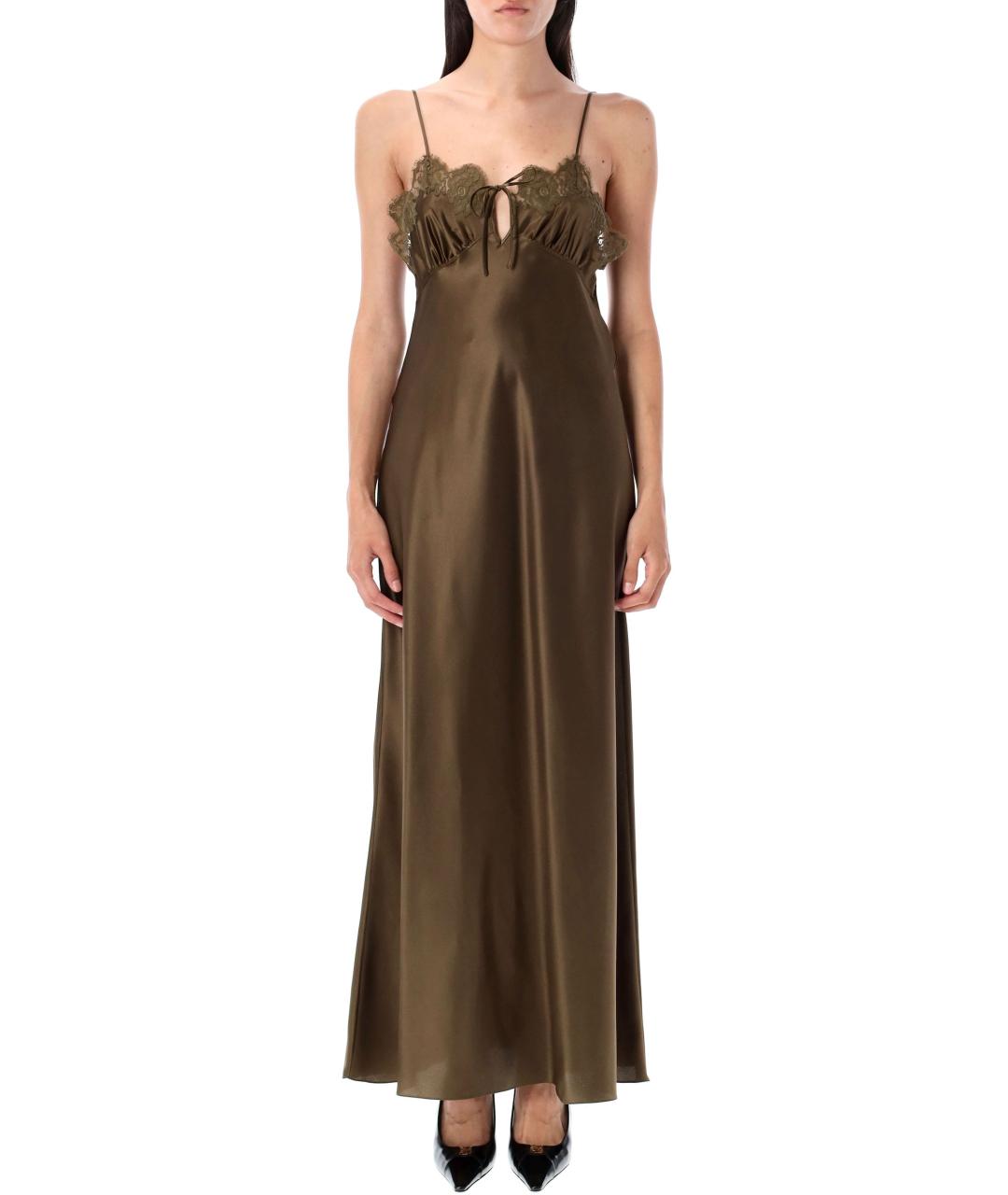 SAINT LAURENT Хаки шелковое повседневное платье, фото 1
