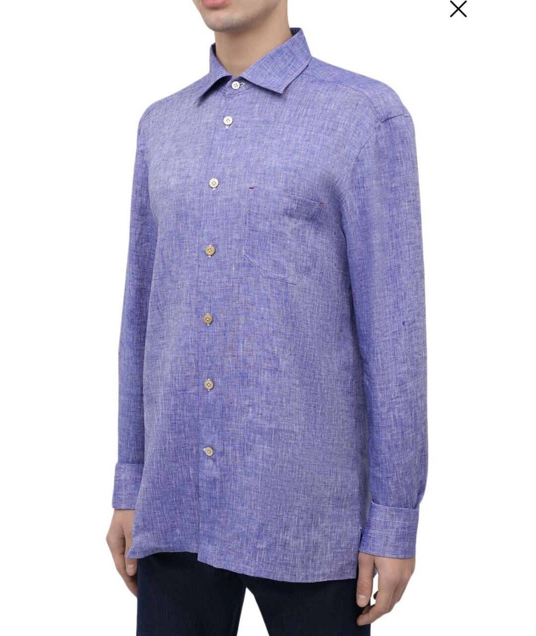 KITON Голубая льняная классическая рубашка, фото 3