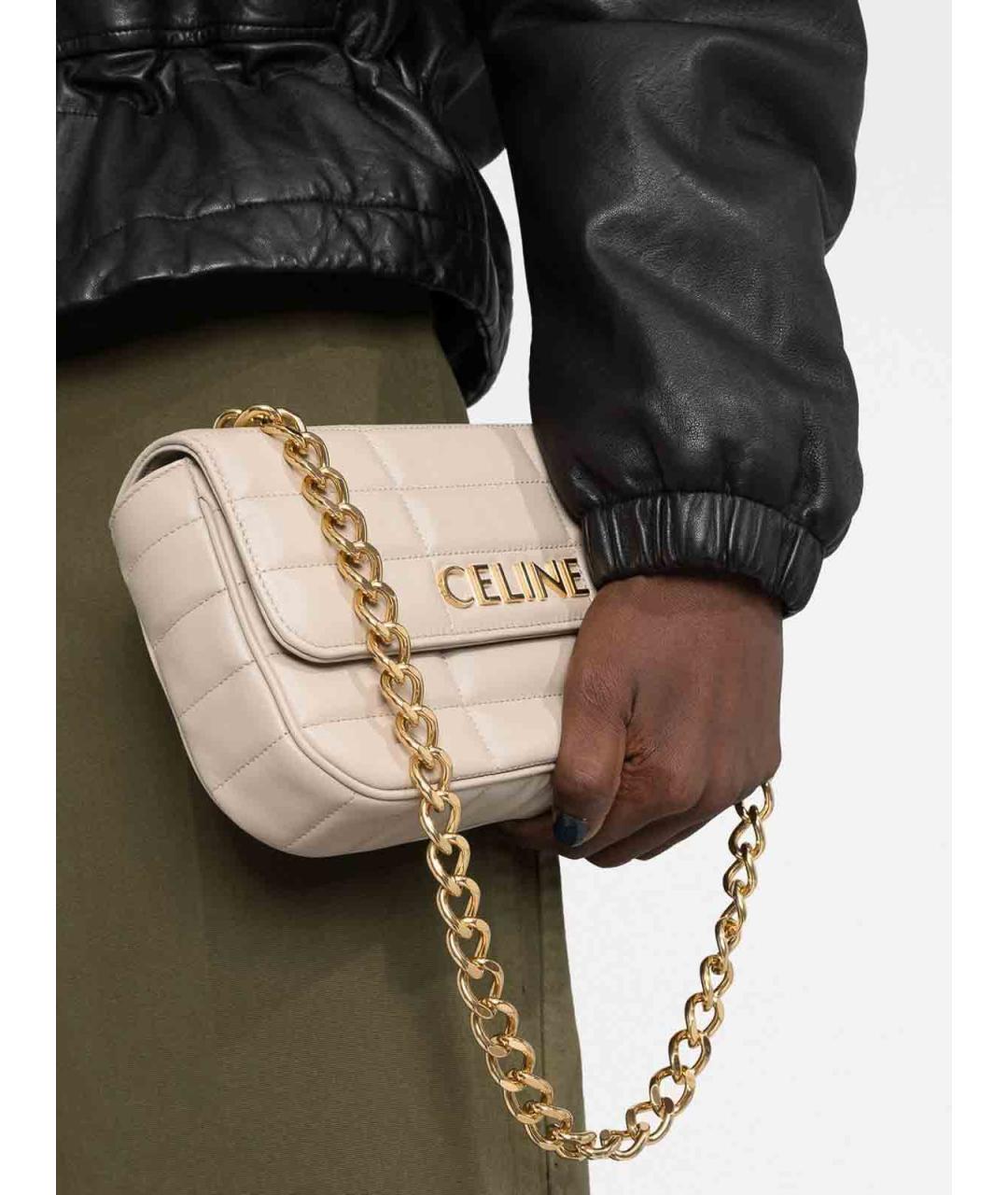 CELINE Бежевая кожаная сумка через плечо, фото 5