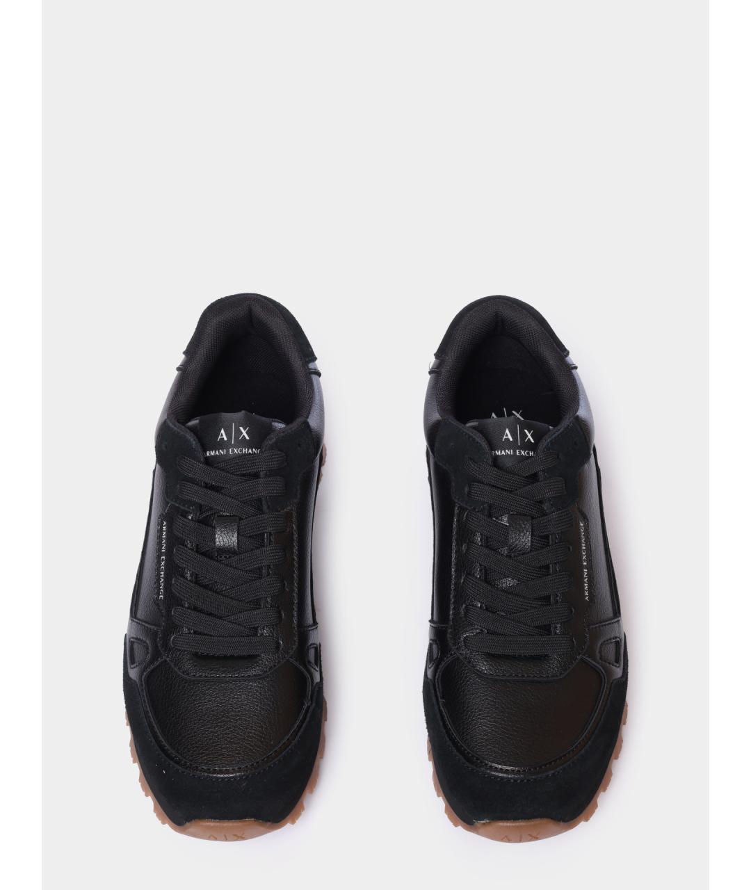 ARMANI EXCHANGE Черные кожаные низкие кроссовки / кеды, фото 3