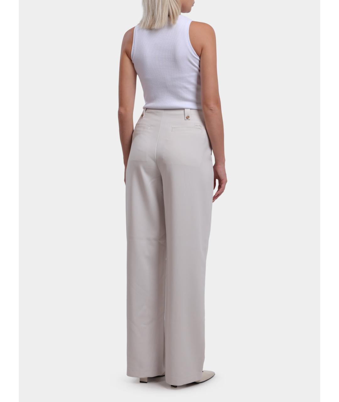 CALVIN KLEIN Белые полиэстеровые прямые брюки, фото 6