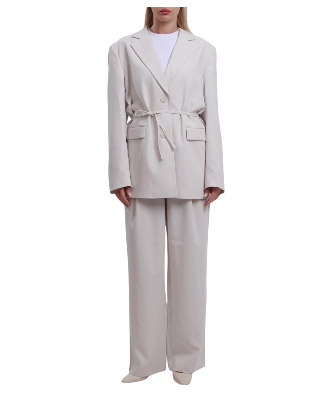 CALVIN KLEIN Белые полиэстеровые прямые брюки, фото 1