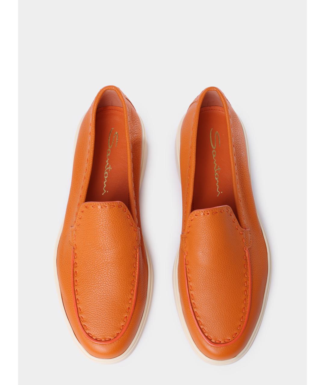 SANTONI Оранжевые кожаные лоферы, фото 4