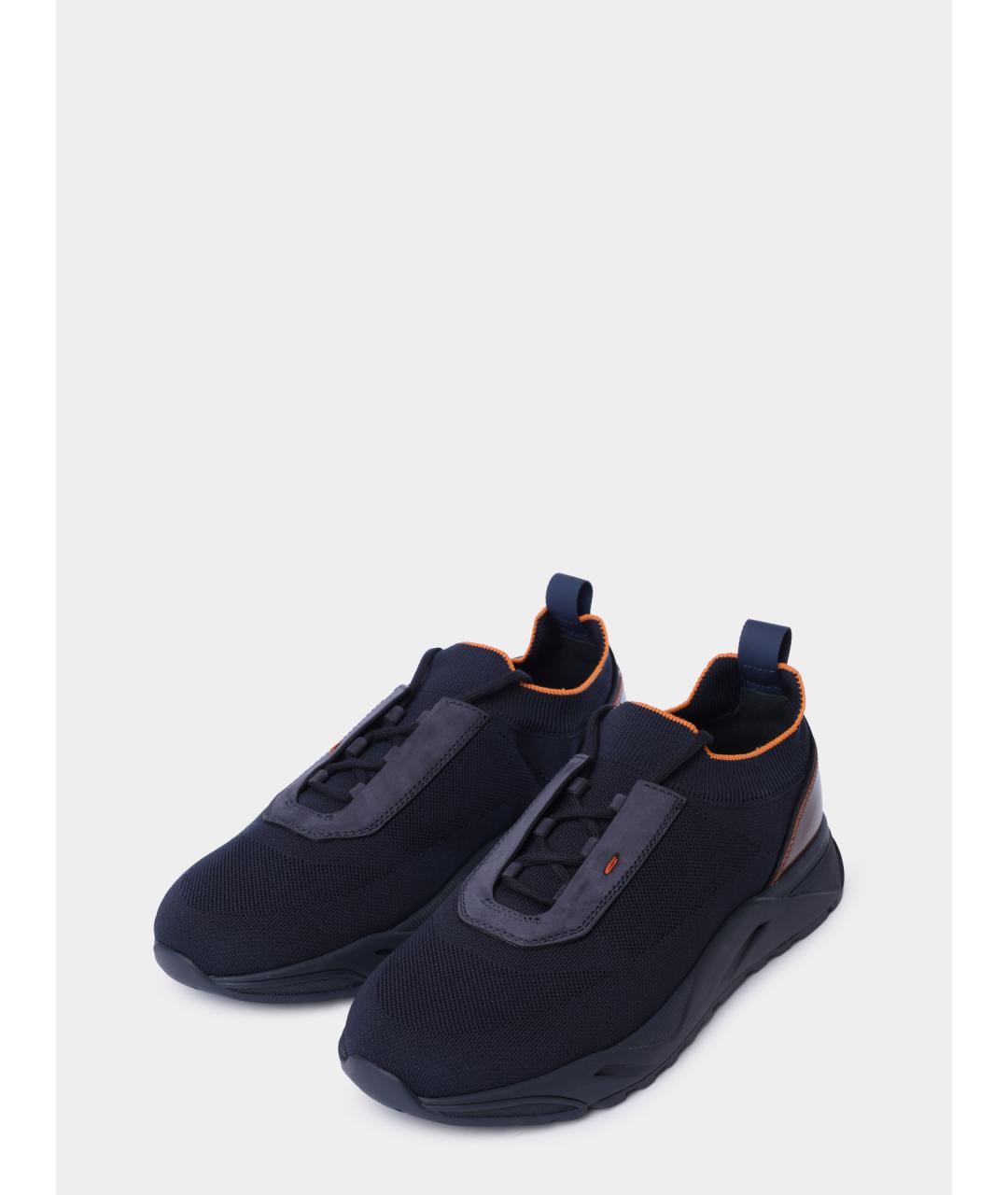 SANTONI Темно-синие текстильные низкие кроссовки / кеды, фото 2