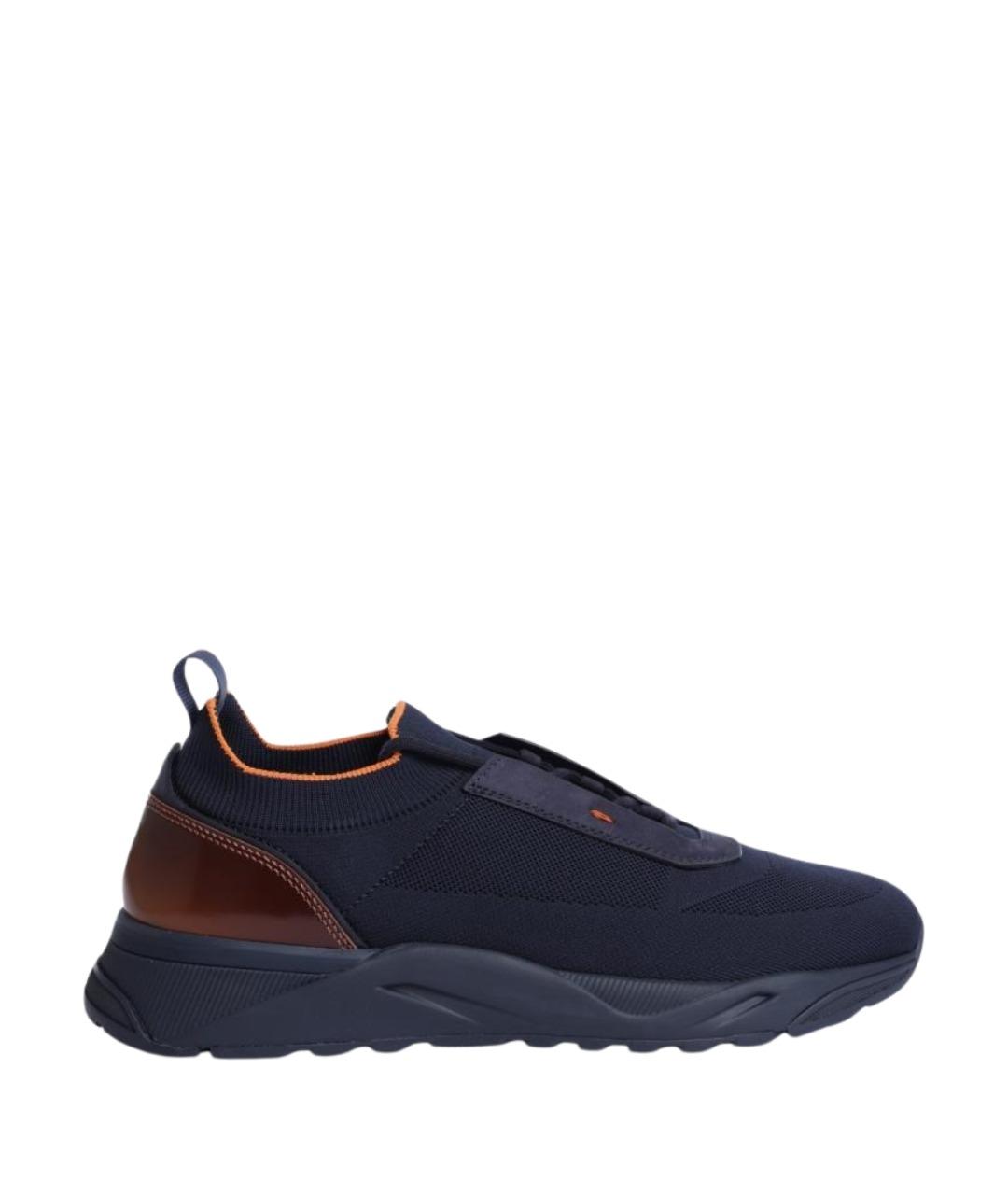 SANTONI Темно-синие текстильные низкие кроссовки / кеды, фото 1