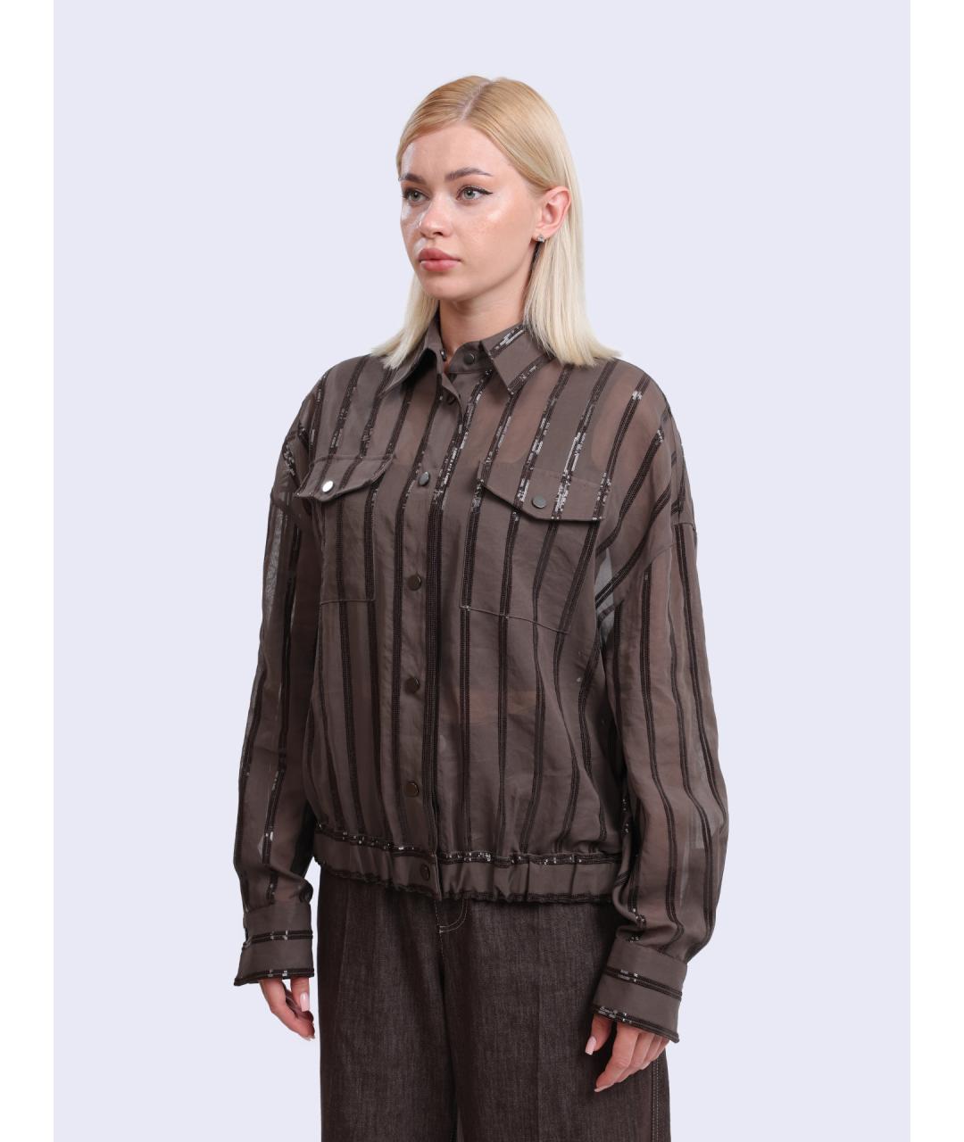 BRUNELLO CUCINELLI Коричневая хлопковая рубашка, фото 4