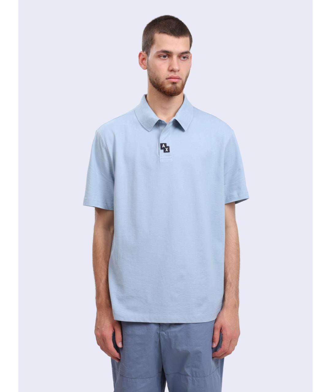 ARMANI EXCHANGE Голубое хлопковое поло с коротким рукавом, фото 2