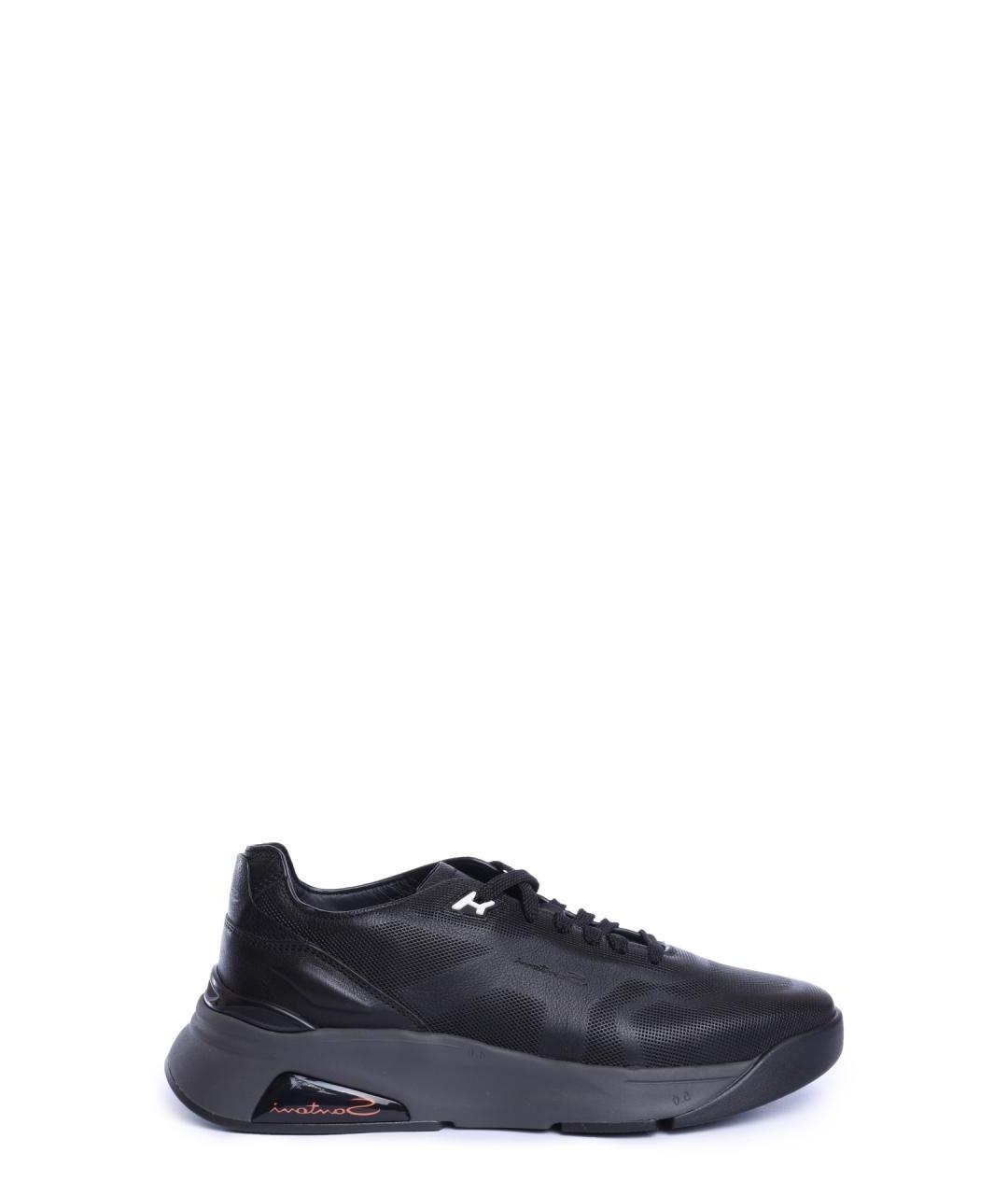 SANTONI Черные кожаные низкие кроссовки / кеды, фото 1