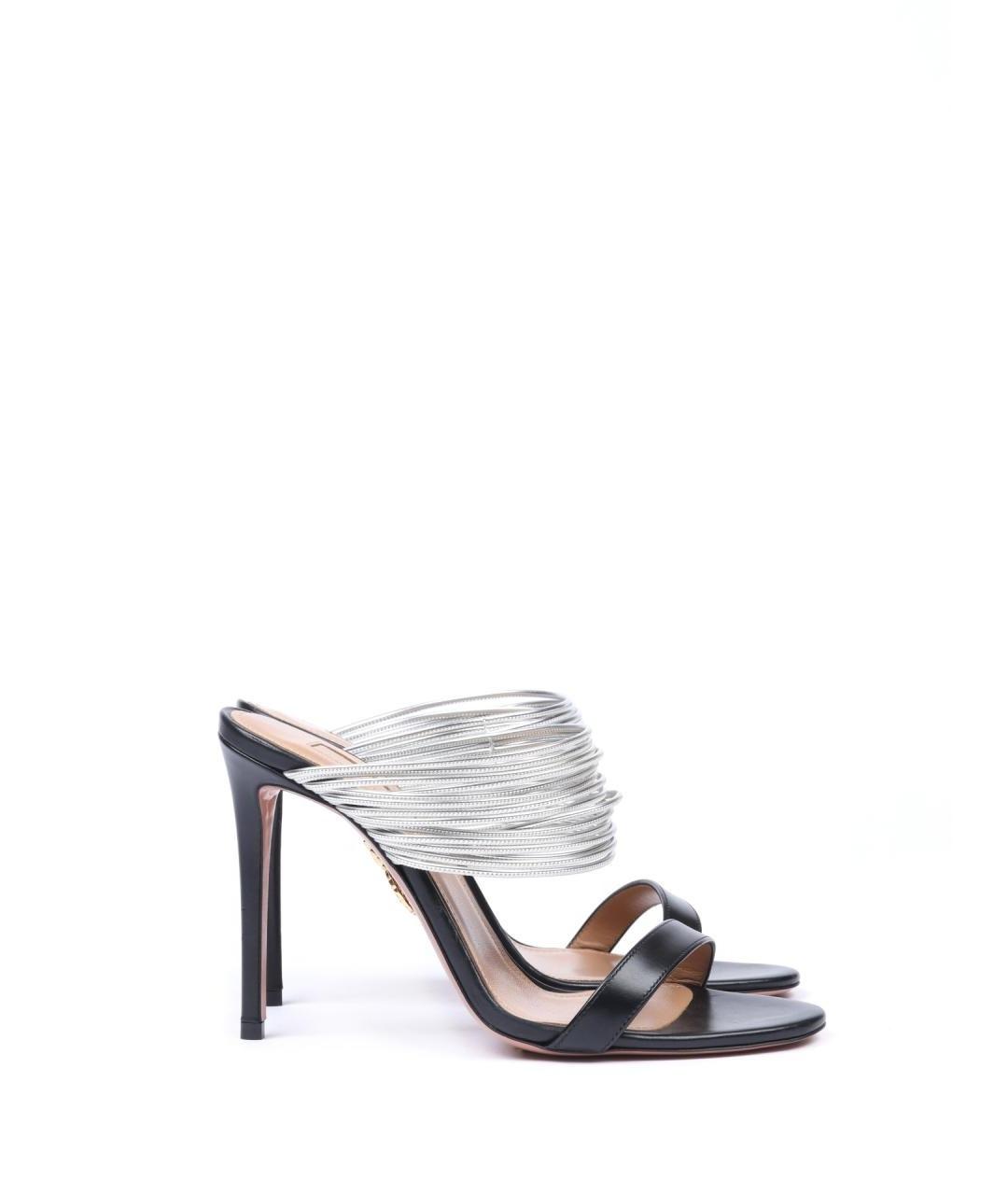 AQUAZZURA Черные кожаные босоножки, фото 1