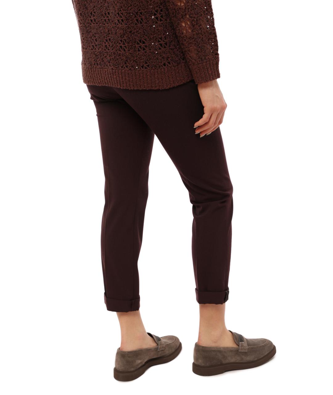 BRUNELLO CUCINELLI Бордовые шерстяные брюки узкие, фото 3