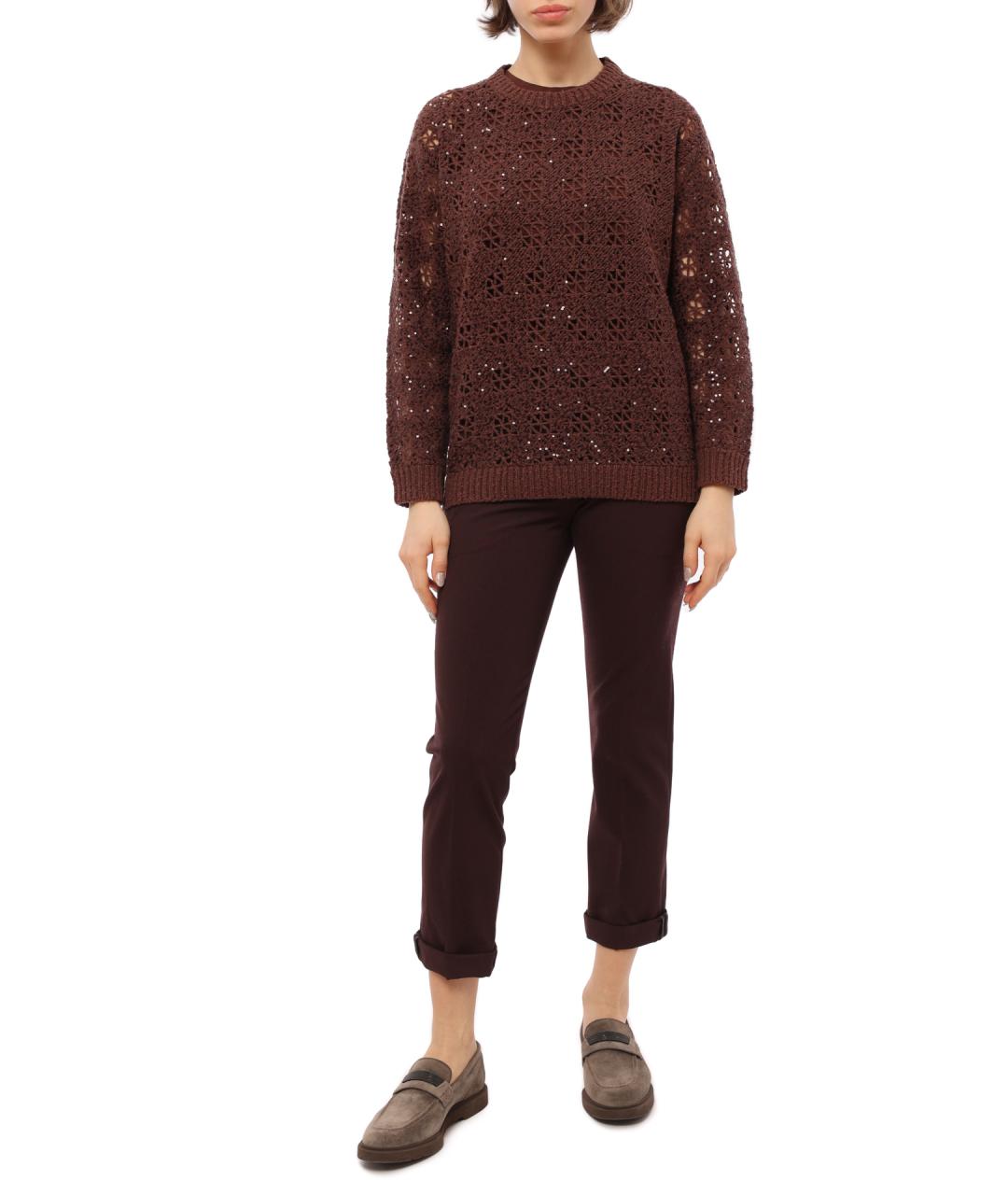 BRUNELLO CUCINELLI Бордовые шерстяные брюки узкие, фото 5