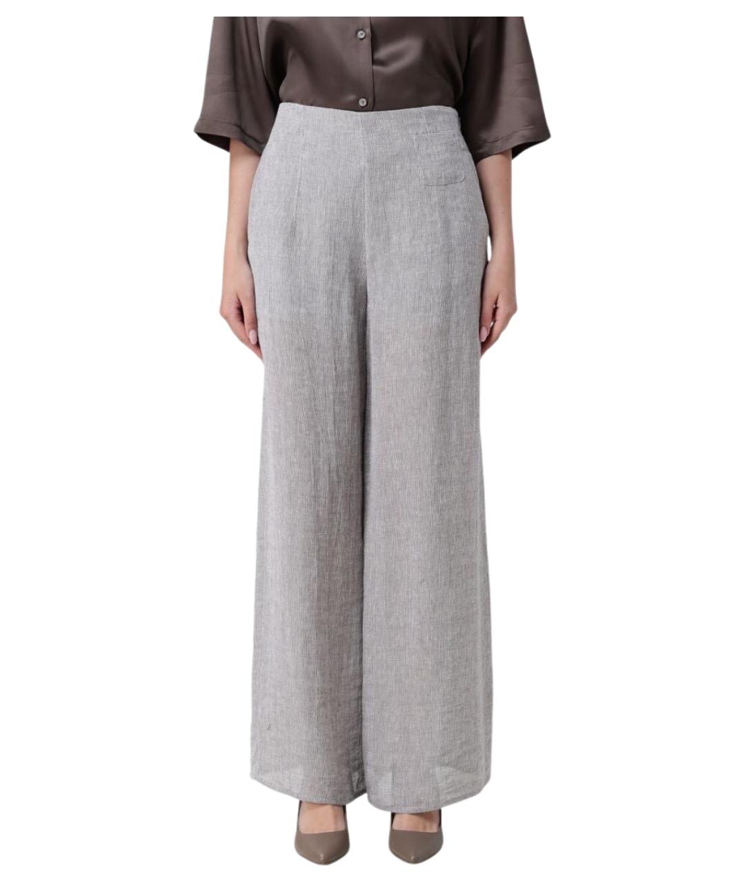 EMPORIO ARMANI Коричневые льняные прямые брюки, фото 1