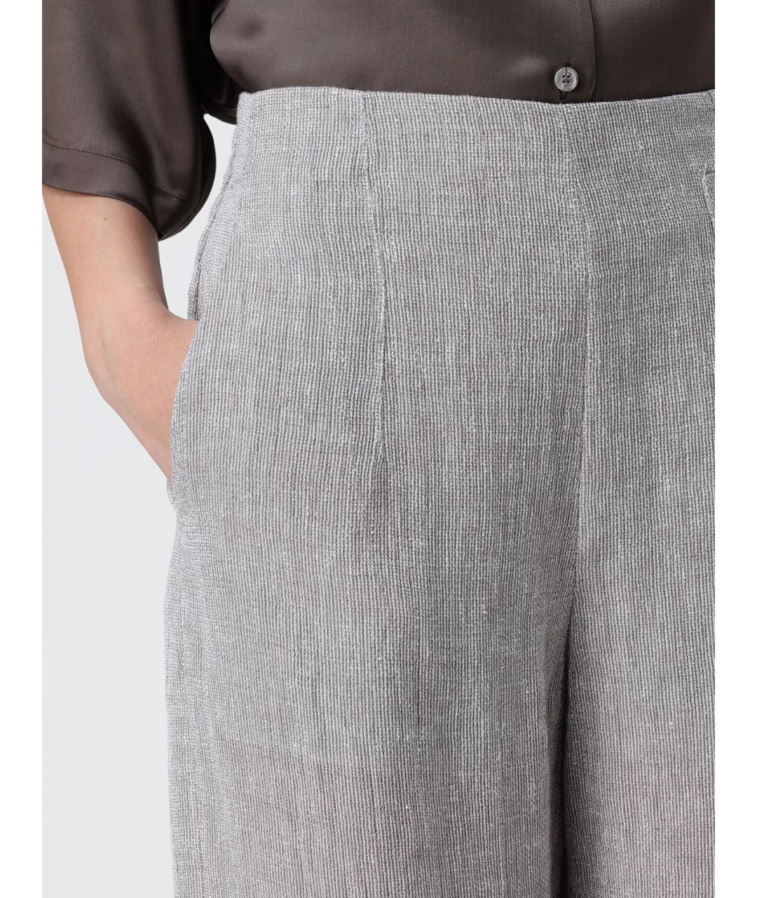 EMPORIO ARMANI Коричневые льняные прямые брюки, фото 3
