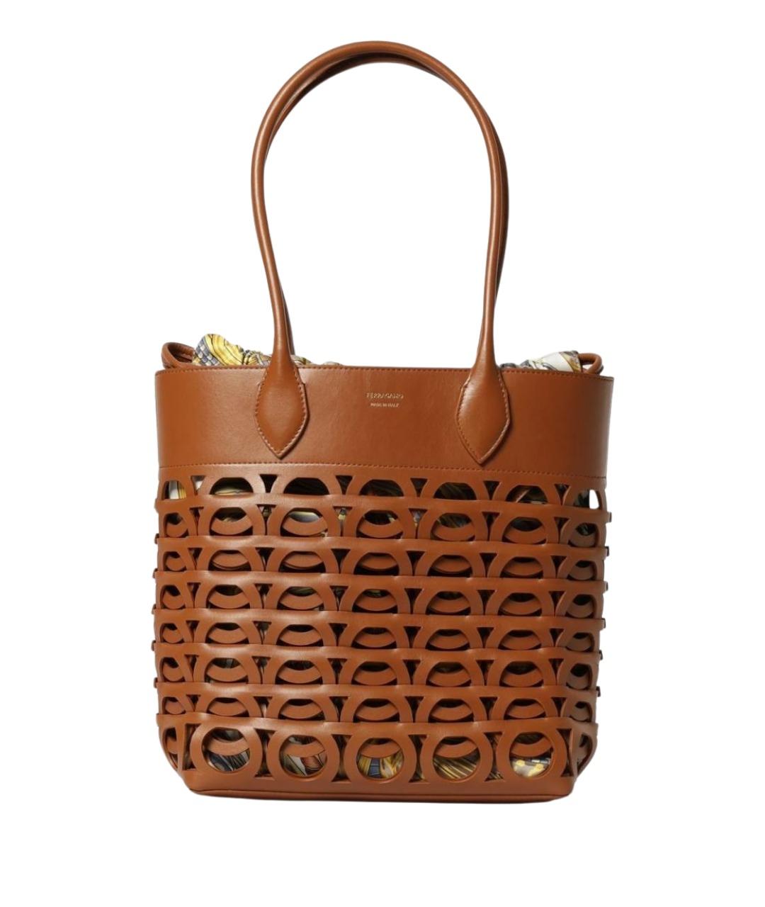 FERRAGAMO Коричневая кожаная сумка тоут, фото 1