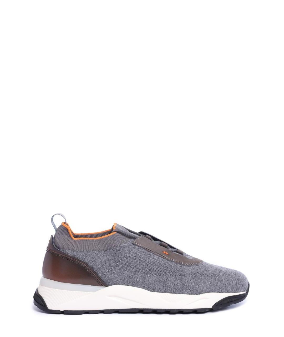 SANTONI Серые текстильные низкие кроссовки / кеды, фото 1