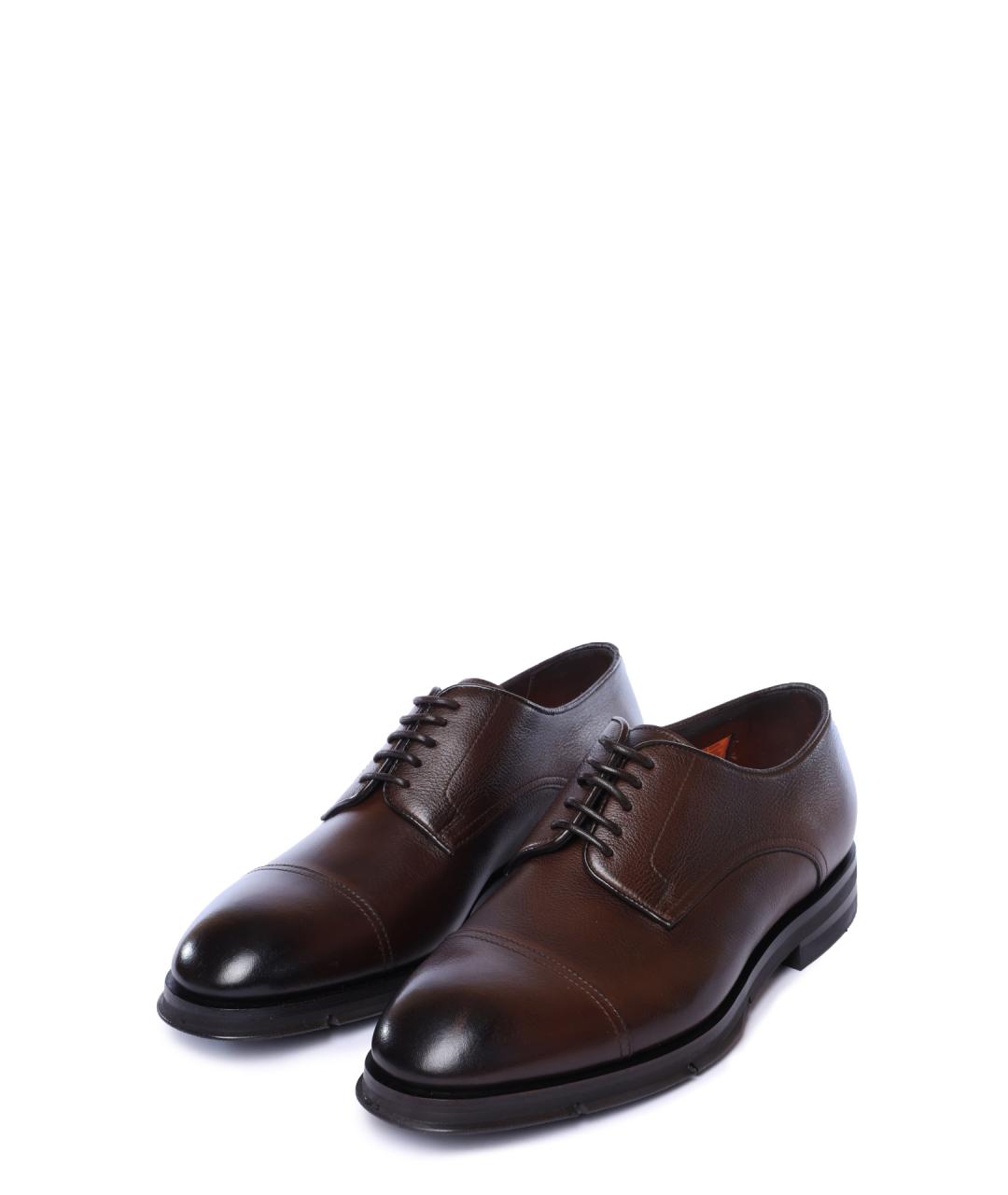 SANTONI Коричневые кожаные туфли, фото 2