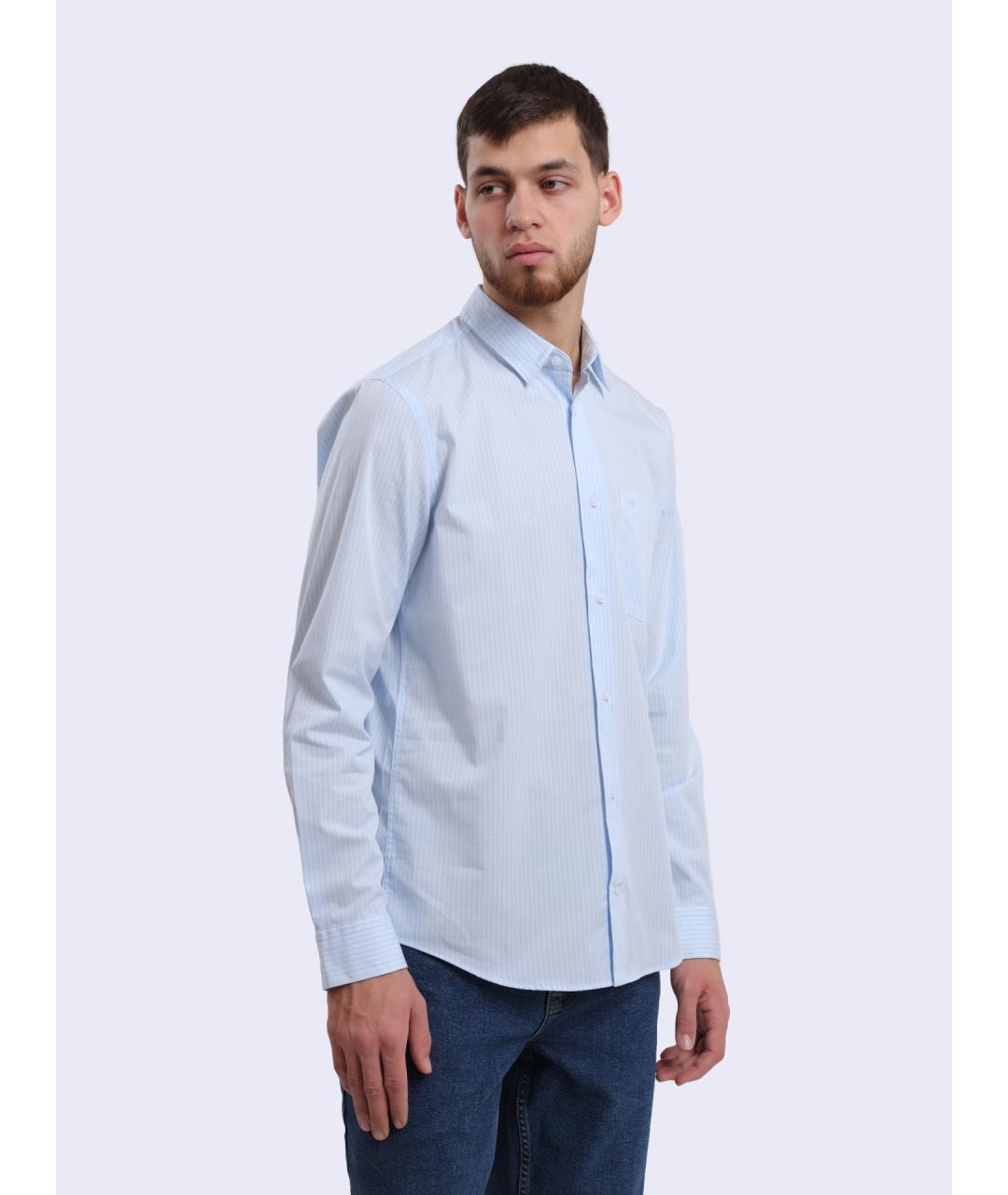 CALVIN KLEIN Голубая хлопковая классическая рубашка, фото 3
