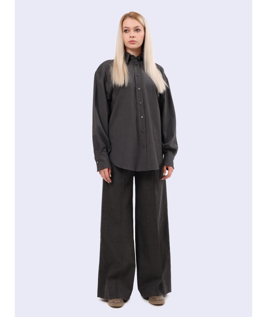 BRUNELLO CUCINELLI Серые шерстяные брюки широкие, фото 4