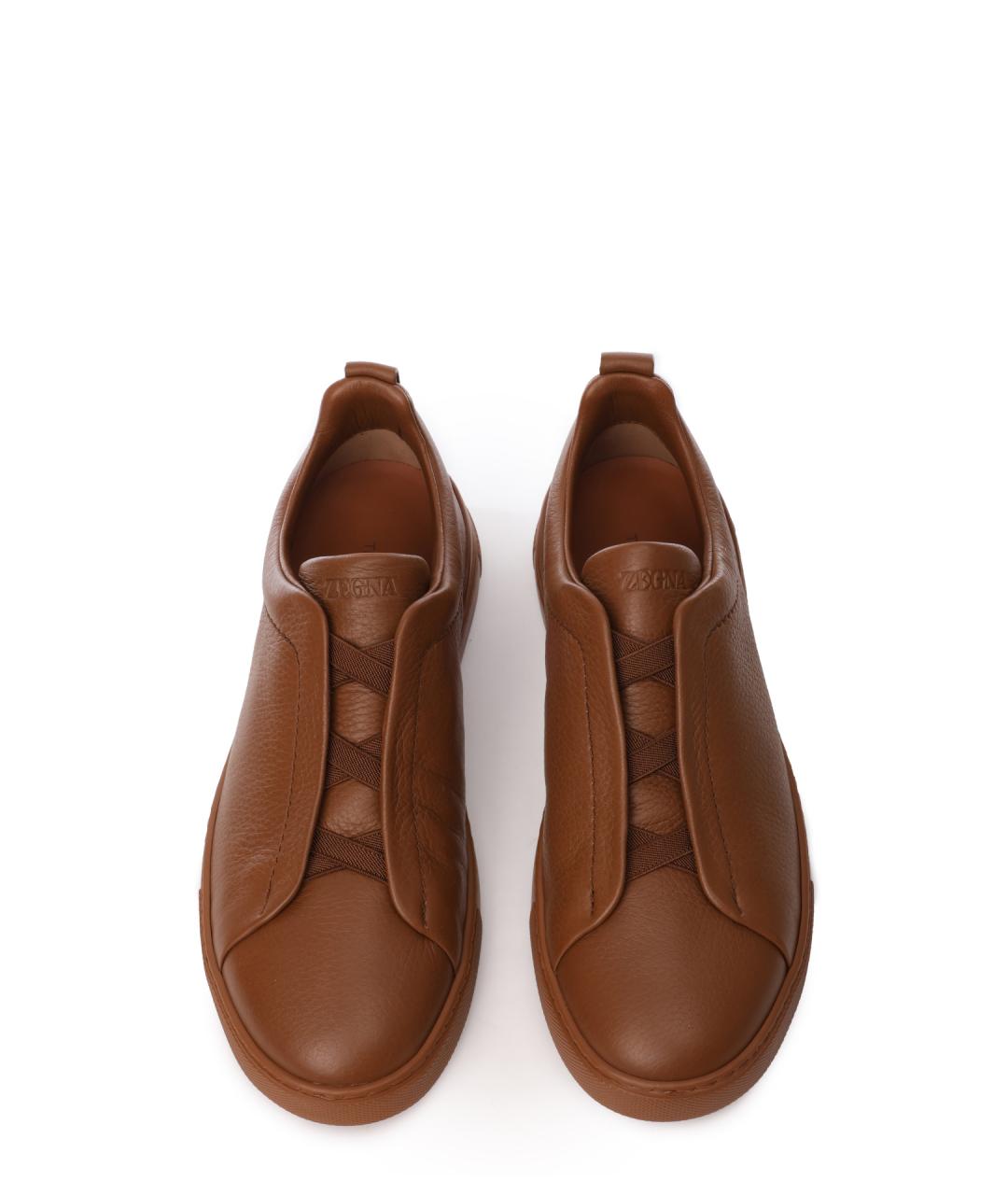 ZEGNA Коричневые кожаные низкие кроссовки / кеды, фото 6