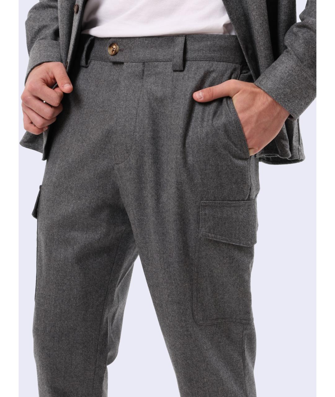 BRUNELLO CUCINELLI Серые шерстяные повседневные брюки, фото 4