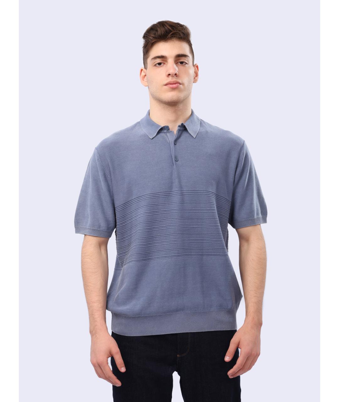 ARMANI EXCHANGE Голубое хлопковое поло с коротким рукавом, фото 2