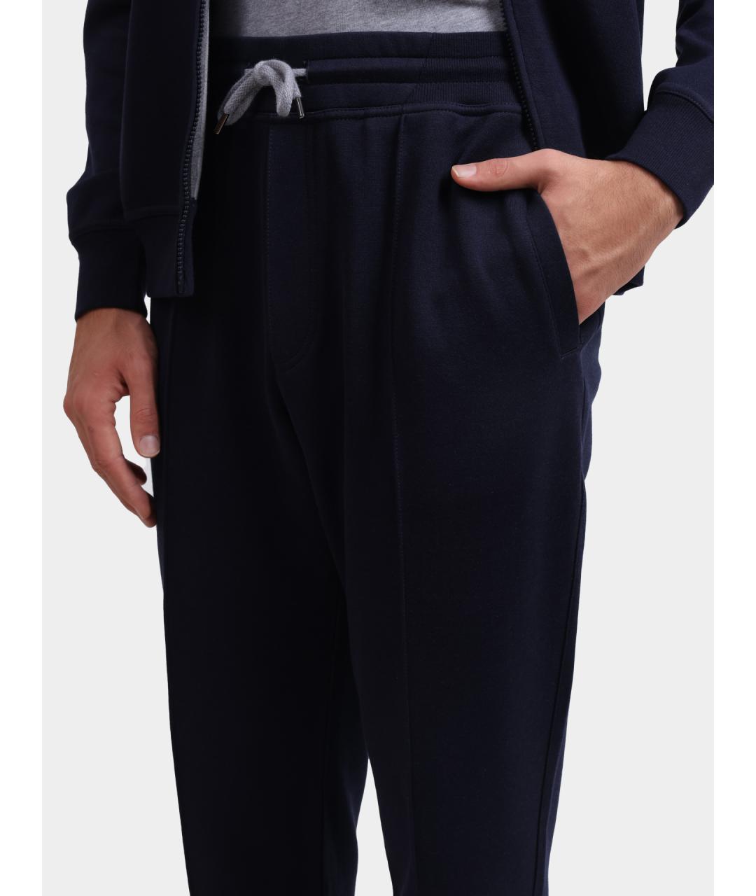 BRUNELLO CUCINELLI Темно-синие хлопковые повседневные брюки, фото 4