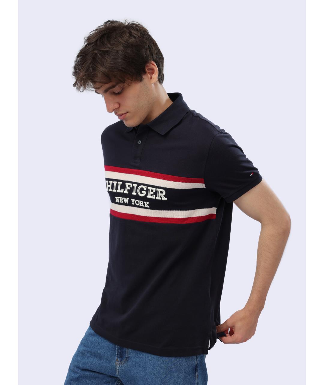TOMMY HILFIGER Темно-синее хлопковое поло с коротким рукавом, фото 3